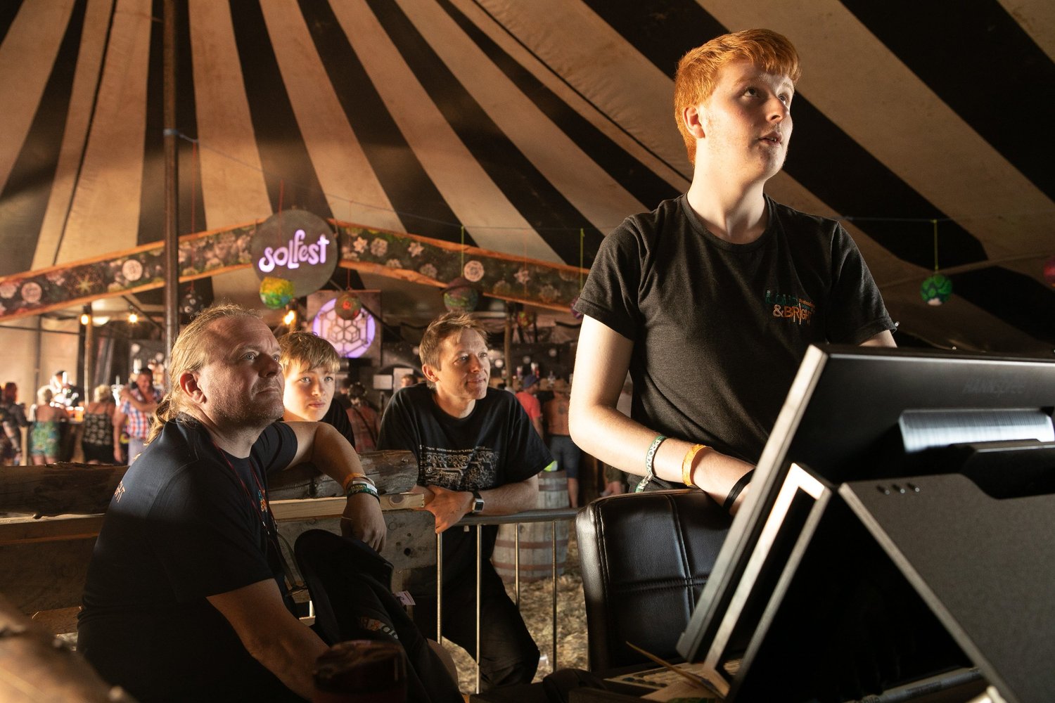 Sound engineers in the Bar Stage tent at Solfest 2022